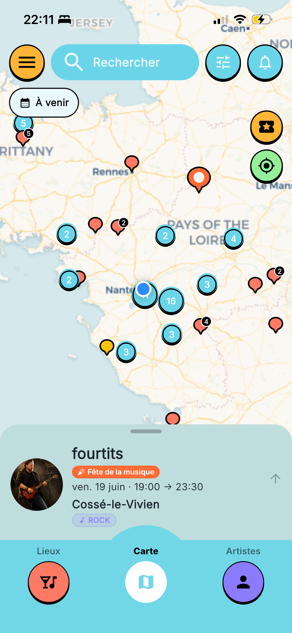 Carte des concerts sur Baziik